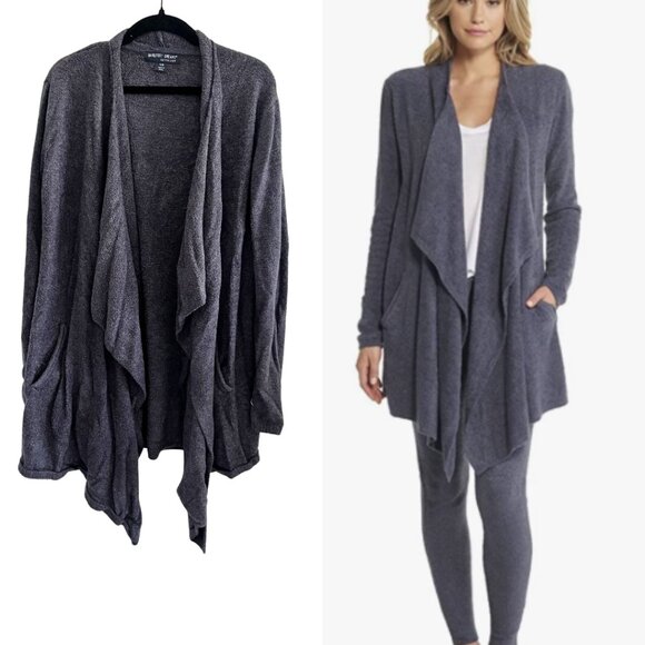 Barefoot Dreams Sweaters - Barefoot Dreams Gray Carbon CozyChic Ultra Lite High/Low Drape Open Cardigan